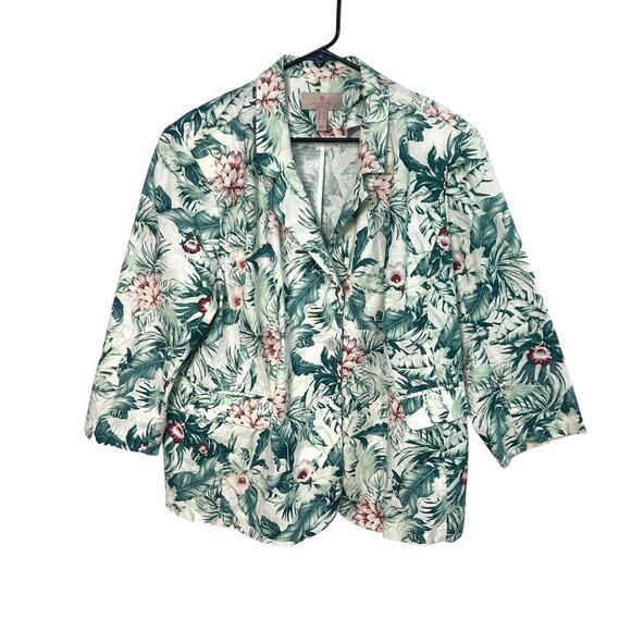 Laurie Felt Plus 24W Linen Cotton Floral‎ Blazer tropical Jacket Lightweight - Picture 1 of 8